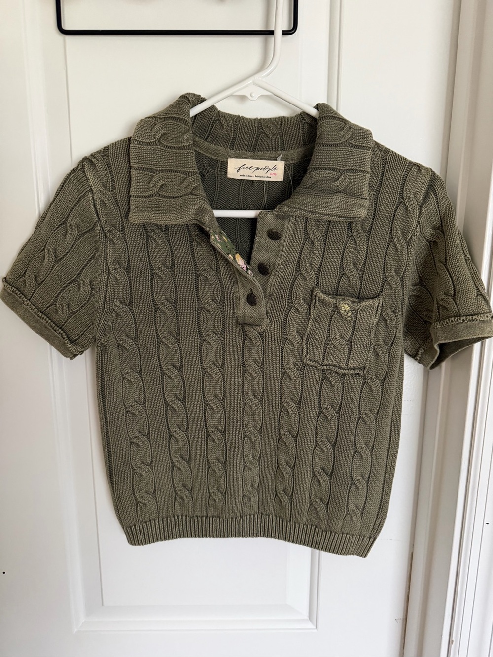 Free People Kids Olive Cable-Knit Short Sleeve Polo
